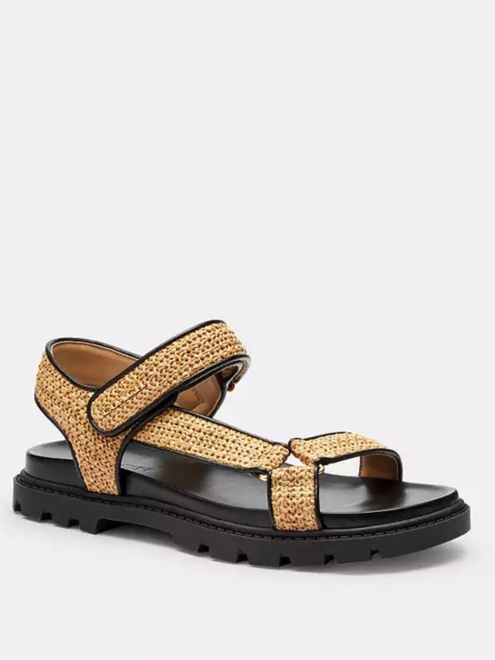 Coach ✨Black + Tan Straw Sport Sandals ✨ Size 10 ✨ NWOB!